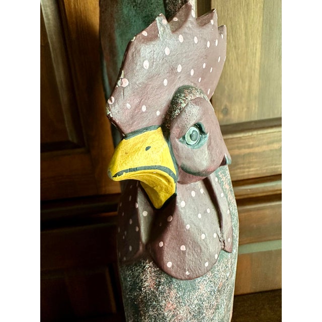 Vintage Late 20th Century Large Hand Carved/Hand Painted Folk Art Rooster For Sale In Orlando - Image 6 of 12