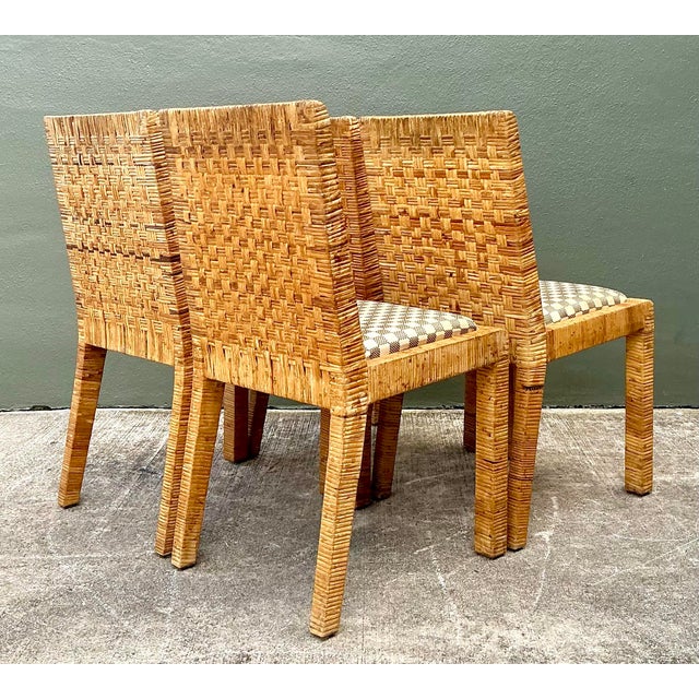 Wood Vintage Woven Rattan Dining Chairs - Set of 4 For Sale - Image 7 of 10