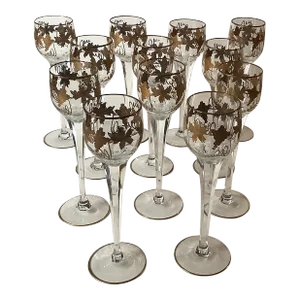 1930s Venetian Cut Crystal Cordials Stemware, Set of 12