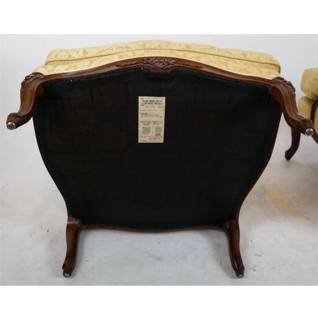 Late 20th Century Pair of Gold Upholstered French Bergere Chairs For Sale - Image 4 of 5