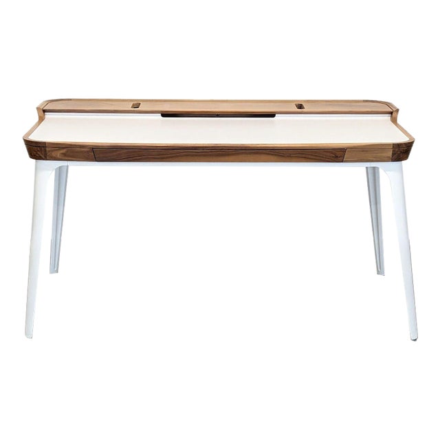 Herman Miller Airia Modern Walnut and White Writing Desk With Drawer For Sale
