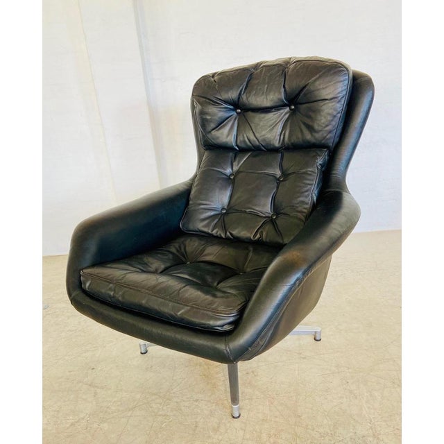 Mid-Century Danish Black Leather Swivel Chair from Dux For Sale - Image 15 of 18