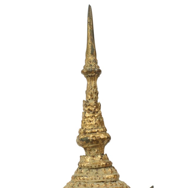 Metal Gilded Bronze Buddha on Wooden Base, Thailand For Sale - Image 7 of 14