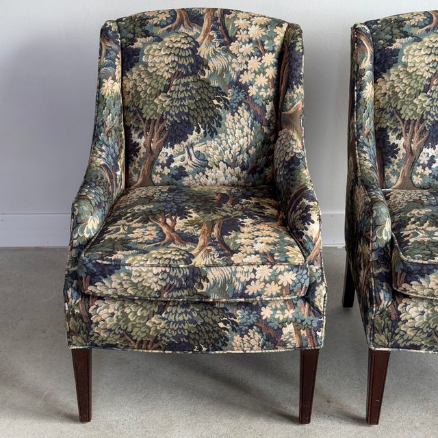 Blue 1950s Pair of Custom Upholstered Vintage Slope Arm Chairs For Sale - Image 8 of 11