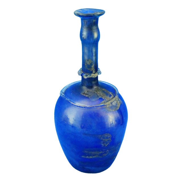 Cobalt Blue Scavo Glass Bottle Vase attributed to Mario Pinzon for Seguso, Italy, 1960s For Sale