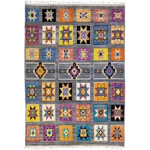 Contemporary Moroccan Style Multicolor Handmade Wool Rug With Geometric Design