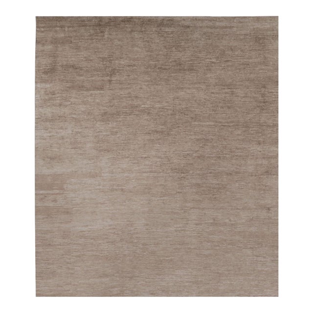 Rug & Kilim’s Oversized Modern Textural Rug in Brown, White and Beige Striae - 13x15 For Sale