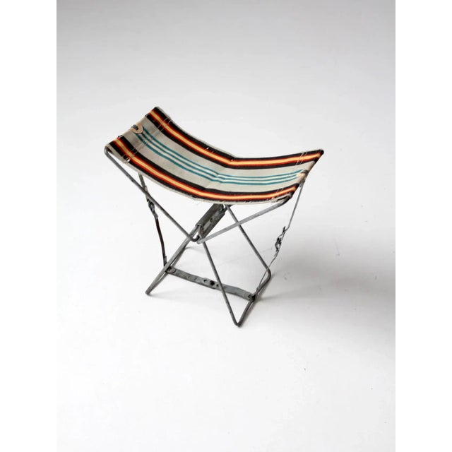 Mid 20th Century Vintage Metal Frame Folding Camp Stool For Sale - Image 5 of 12