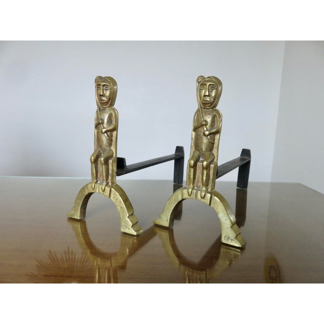 Gold Andirons in Gilt Bronze by Anton Prinner, 1930s, Set of 2 For Sale - Image 8 of 12