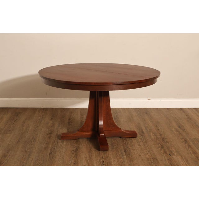 Stickley Mission Collection Round Oak Expandable Dining Table For Sale - Image 13 of 18