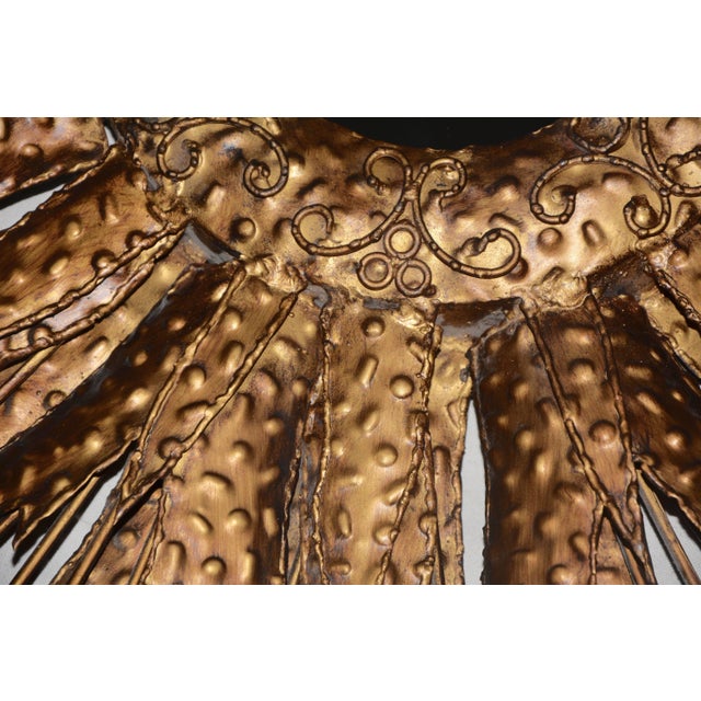 Metal Midcentury Sunburst Handcrafted Art Metal Mirror For Sale - Image 7 of 12