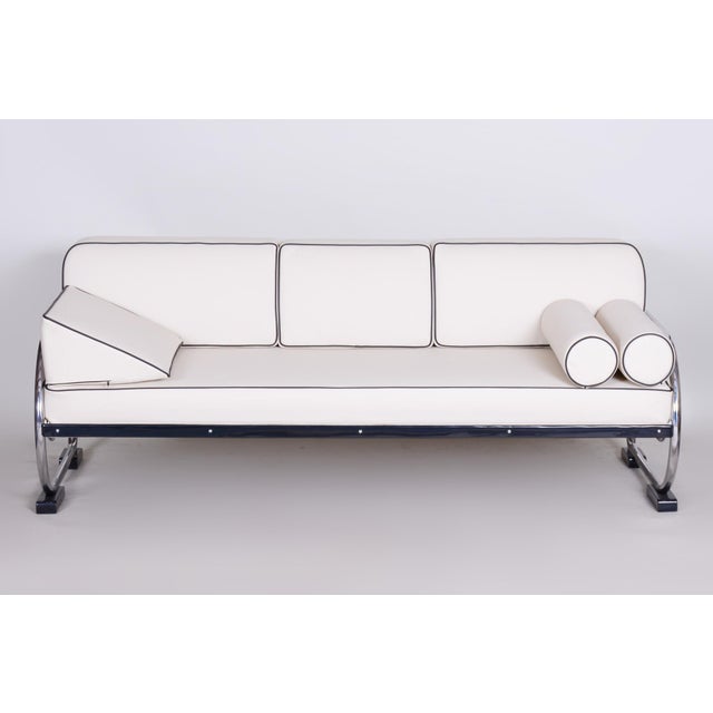 Bauhaus Sofa in Chrome, Steel, Leather by R. Slezák for Slezak Factories, Czech, 1930s For Sale - Image 11 of 11