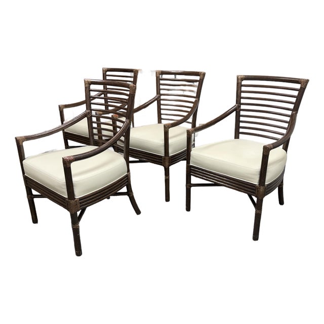 Orlando Diaz-Azcuy for McGuire Furniture Scala Dining Arm Chairs, Set of Four For Sale
