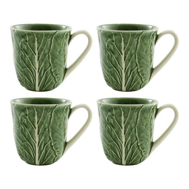 Bordallo Pinheiro Cabbage Mug, Green, Set of 4 For Sale