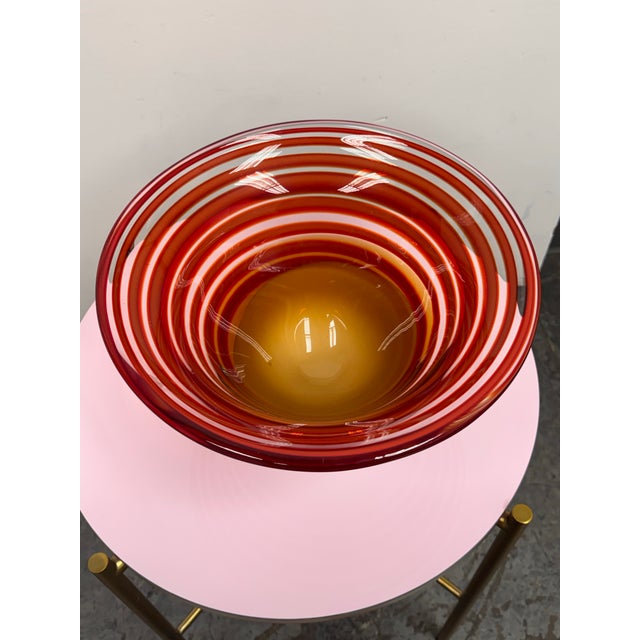 Design Plus Gallery presents a Waterford Evolution Collection Red and Amber Striped Art Glass Bowl. This art glass bowl...