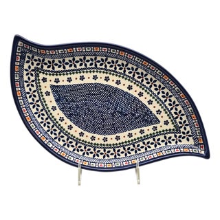 Vena Unikat Hand-Painted Polish Pottery Teardrop Dish, Medium 15" For Sale