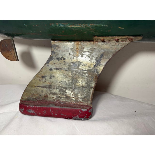 Green Rare Antique 19th Century Handmade Folk Art Wood Metal Sailing Yacht Sail Boat For Sale - Image 8 of 18