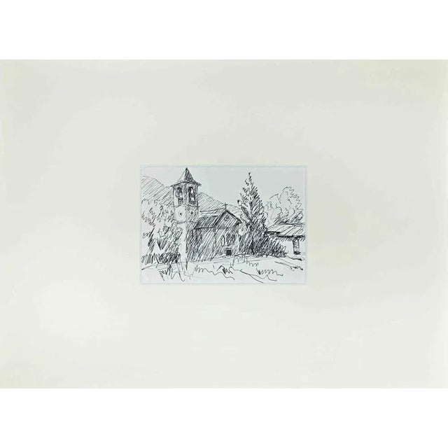 The Church is an Original pen drawing on paper realized by Robert Fontené in the mid-20th Century. The artwork is in good...