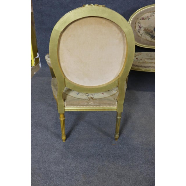 French Louis XVI Giltwood Five Piece Salon Parlor Set With Aubusson C. 1890s For Sale - Image 9 of 17