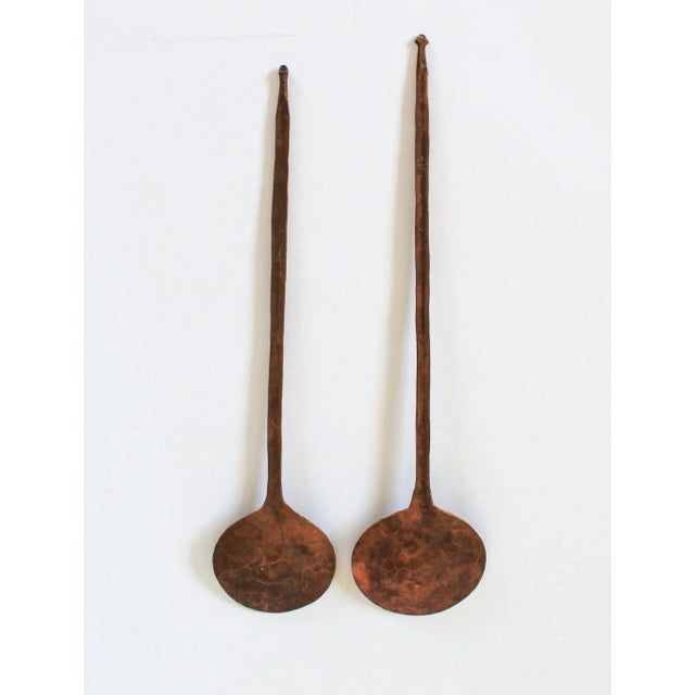 Metal Pair of Vintage Decorative Hammered Copper Serving Spoons For Sale - Image 7 of 9