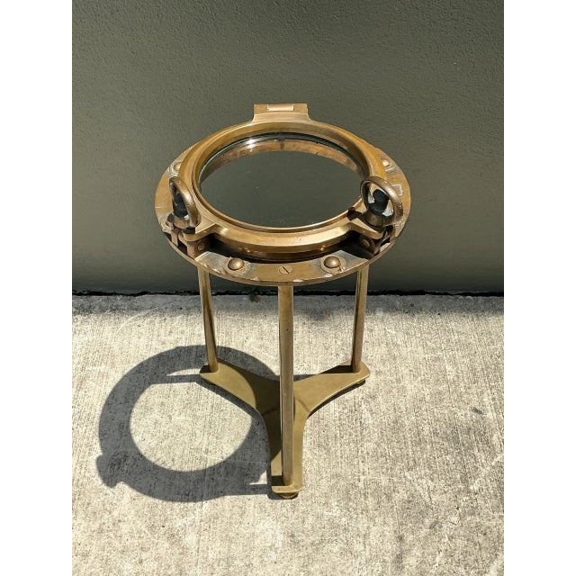 Vintage Brass and Glass Porthole Accent Table For Sale In West Palm - Image 6 of 13