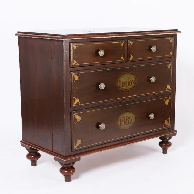 Victorian Antique English Painted Chest of Drawers or Commode For Sale - Image 3 of 12