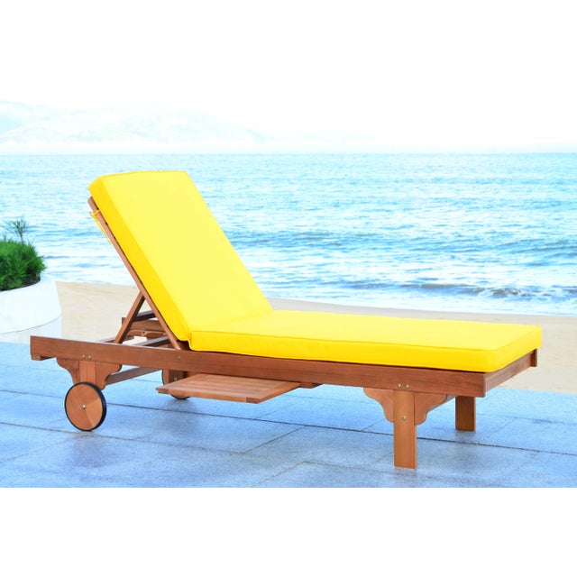 Wood Contemporary Chaise Lounge Chair With Side Table in Natural & Yellow For Sale - Image 7 of 9