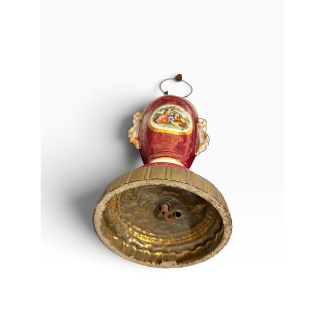 Metal Vintage Ruby Porcelain Courting Scene Table Lamps With Gilt Accents — Pair For Sale - Image 7 of 12