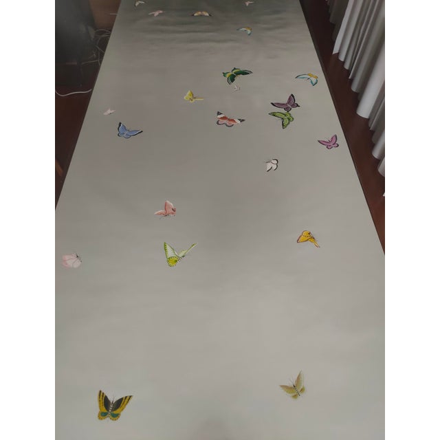 Silver Leaf Chinoiserie Hand-Painted Butterfly Wall Panels (Set of 2) For Sale - Image 4 of 4