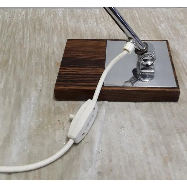 Vintage German Multi-Adjustable Chromed Metal Frame Desk Lamp on a Teak Plate with Black Lacquered Reflector Screen of Tree Lights, 1970s For Sale - Image 4 of 7