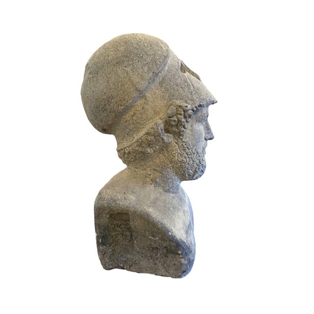 Italian Carved Stone Bust of Pericles With Corinthian Helmet. Italy, 20th Century. For Sale - Image 3 of 8