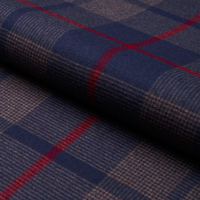 SAMPLE - Schumacher Montana Wool Plaid Fabric In Navy For Sale