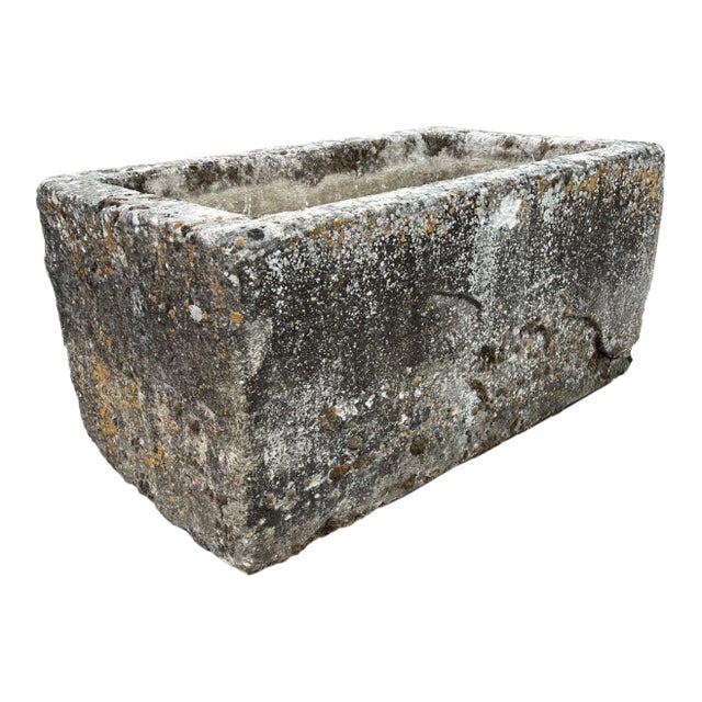 Early 1800s Carved French Rectangular Limestone Trough For Sale