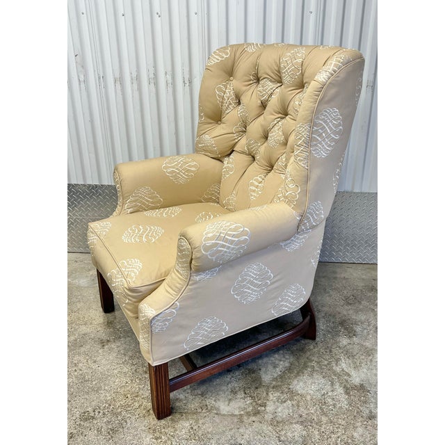 Henredon Henredon Tufted Back Chippendale Style Wingchair For Sale - Image 4 of 11