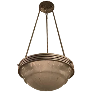 French Art Deco Geometric Chandelier Signed by Muller Frères Luneville