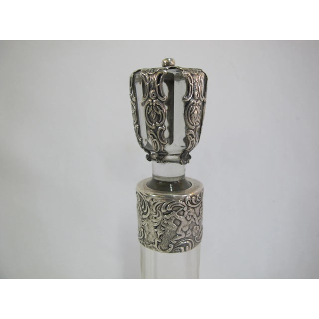 Antique Mauser Sterling Silver Repousse Cherub Overlay Etched Crystal Decanter For Sale In Portland, OR - Image 6 of 13