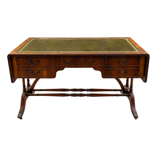 English Mahogany Double-Sided Desk with Extension, 1920s For Sale