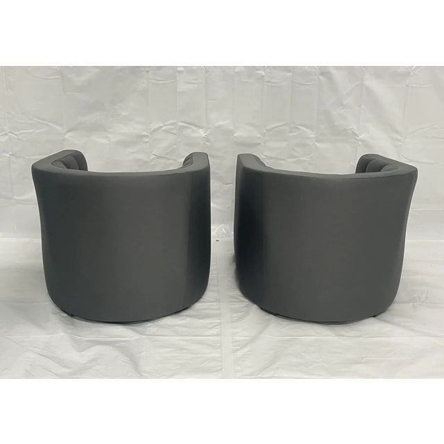Late 20th Century Pair of Late 20th Century Custom American Lounge Chairs in Charcoal Gray Fabric For Sale - Image 5 of 18