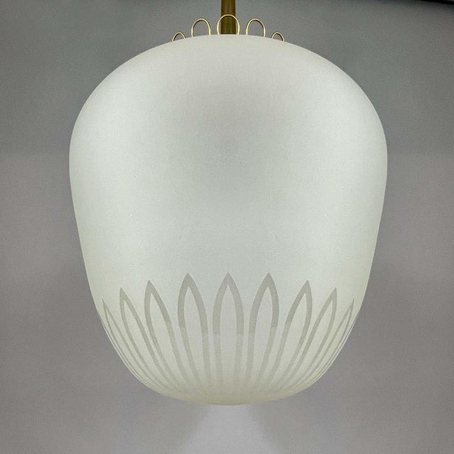 Frosted Glass and Brass Pendant by Hans Bergström for Asea, Sweden 1950s For Sale - Image 17 of 18
