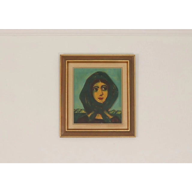 Erik Larsen, Woman in Scarf, 1950s, Oil on Canvas, Framed For Sale - Image 7 of 11