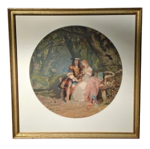 Mid 19th Century "Reconciliation" Romanticist Figurative Watercolor Painting, Framed
