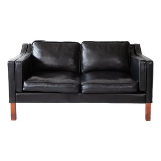 Danish Black Leather Two-Seater Sofa, 1960s For Sale