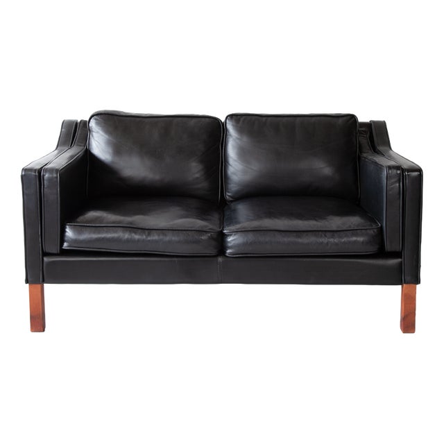 Danish Black Leather Two-Seater Sofa, 1960s For Sale