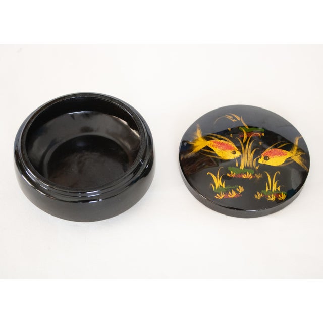 Late 20th Century Late 20th Century Asian Lacquered Black and Painted Porcelain Box For Sale - Image 5 of 7