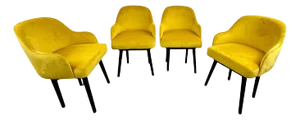 Mid Century Modern Style Yellow Velvet & Ebony Dining or Side Chair, Set of 4