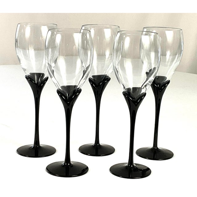 1980s 1980s Amaryllis, Black, Stemmed Wines by Colony - Set of Five For Sale - Image 5 of 5
