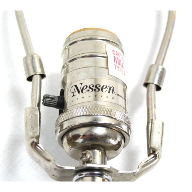 Pair of Chrome Stitched Square Leather Bases Modern Table Lamps by Nessen MINT!