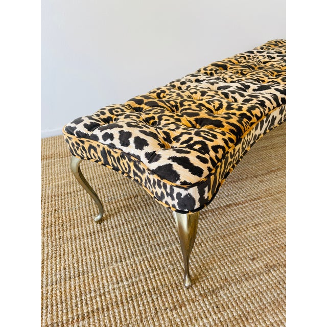 Metal Vintage 1970s Hollywood Regency Leopard Print Button Tufted Bench For Sale - Image 7 of 11