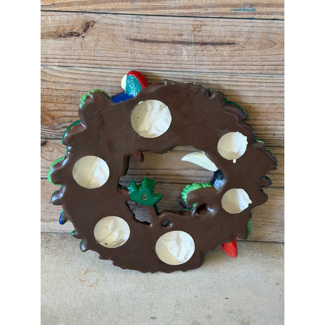 Vintage Tropical Parrot & Toucan Ceramic Wreath Wall Sculpture For Sale - Image 11 of 12