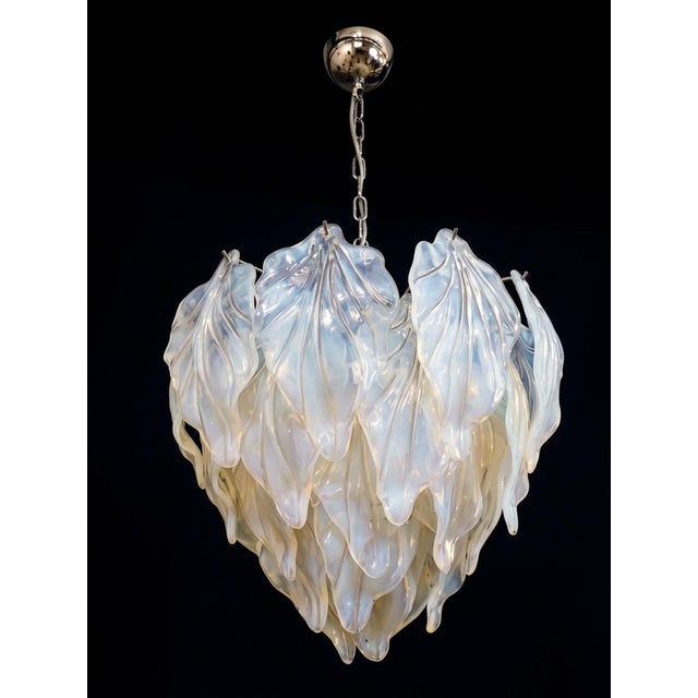 Vintage Opal Leaf Chandelier in Murano Opal Glass, 1980 For Sale - Image 10 of 13